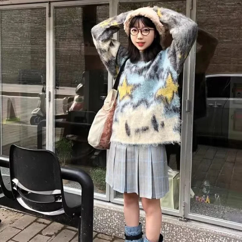 Deeptown Y2K Harajuku maglione donna stampa cartone animato moda giapponese maglieria oversize Kawaii autunno Casual pullover giovanili