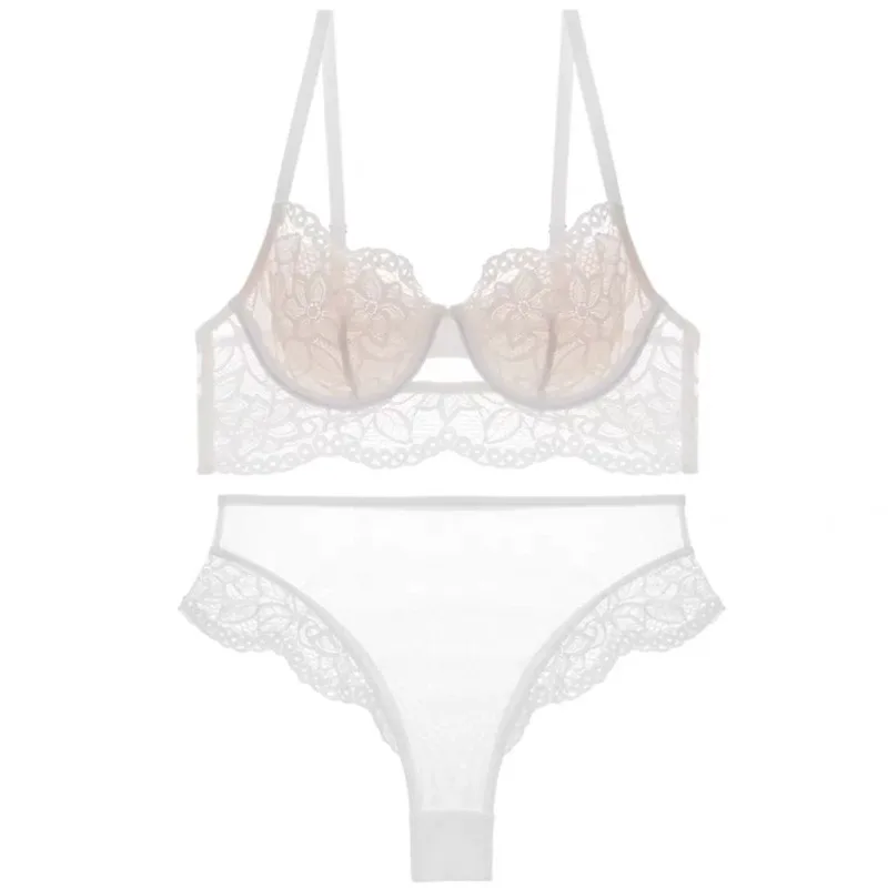 Sinnliches Dessous-Set für 32-38 ABC Transparent Weiß Überdimensionierte, durchbrochene, sinnliche, verführerische, bügelfreie Dessous-Größe