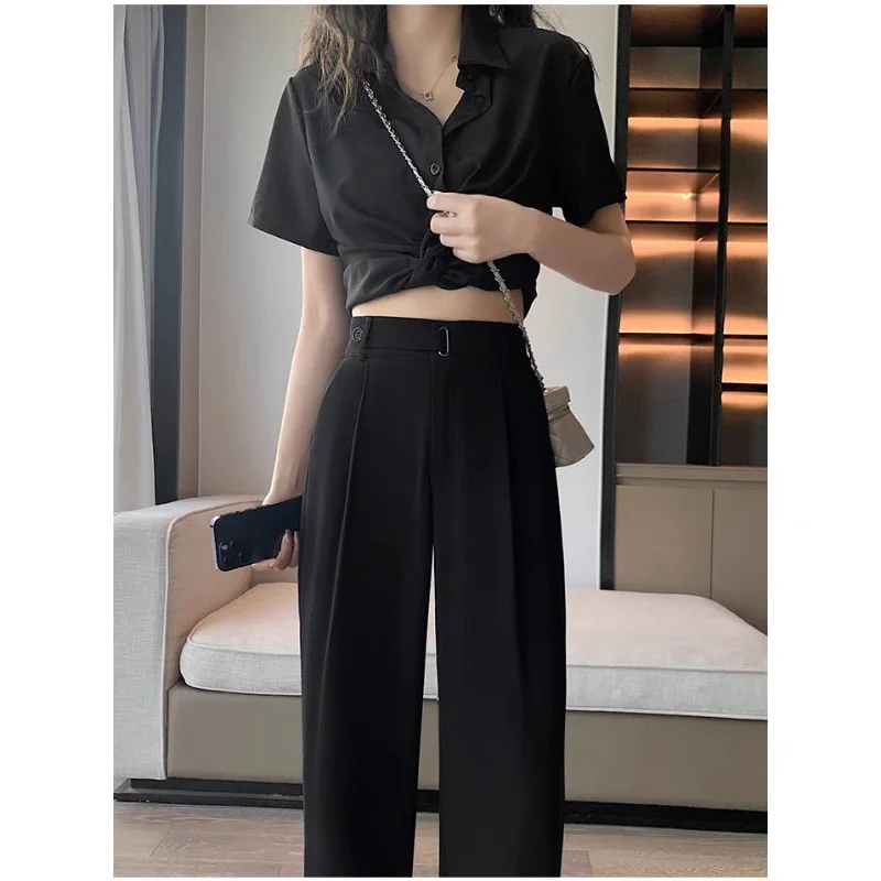 

Новая женская узкая версия костюмных брюк из ледяного шелка, универсальные свободные и повседневные прямые брюки с широкими штанинами