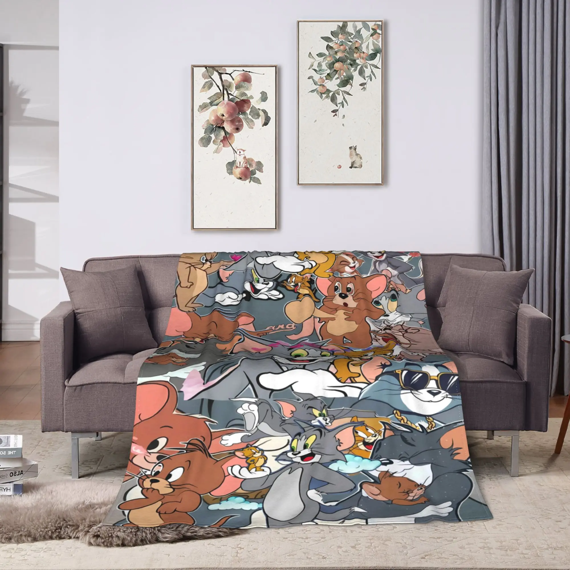 Tom Jerry Love Dense Manga Soft Warm Blankets Girls Boys Plush Bedding Throws Aesthetic Bedroom Flannel Bedspread Sofa Bed Cover