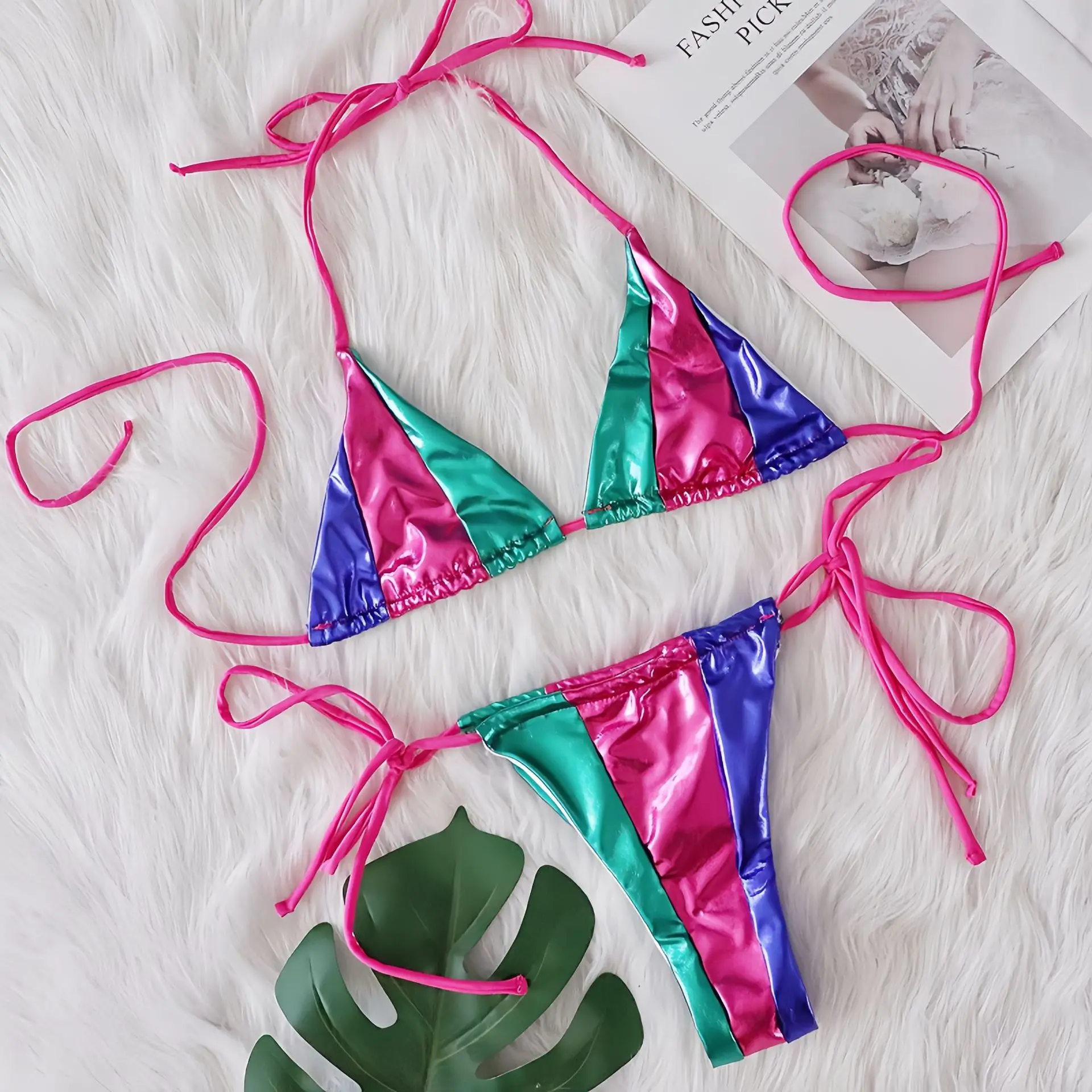 

2025 Bikini Swimsuit Brazilian Thong Bikinis for Women Blue Thongs Bottom Sexy Triangle Top String Bathing Suit