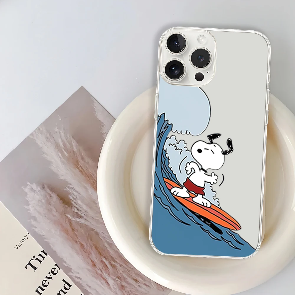 MINISO Cartoon S-Snoopy Phone Case for iPhone 12 11 13 14 15 16 Max Pro Plus Transparent Soft Shell