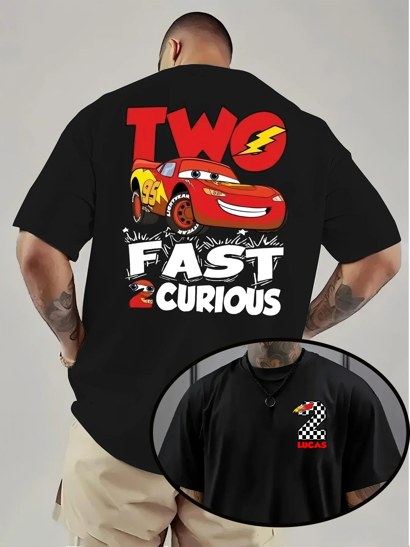 

New Disney Lightning McQueen Printed T-Shirt Men's Daily Outdoor Wear Top Couples All Seasons Cotton Crew Neck Short Sleeves