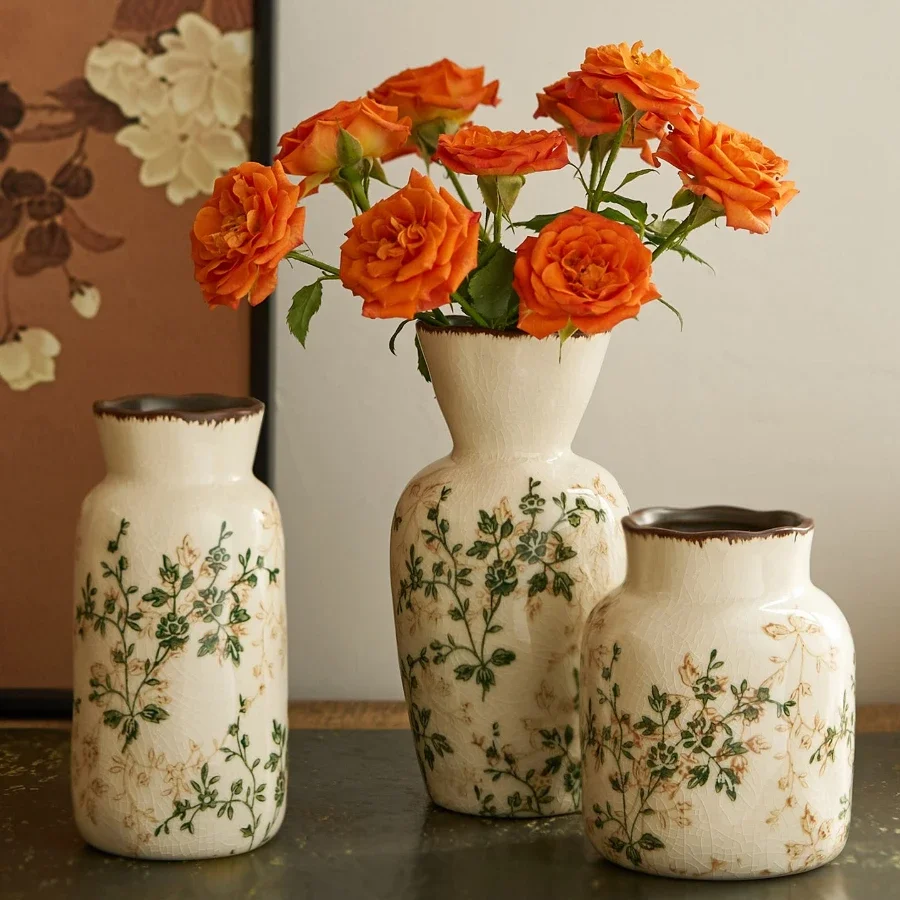 Ceramic Vase Mini Ornament Living Room Flower Arrangement Retro Dining Table Decoration Chinese Wabi Sabi Style Relief Artwork