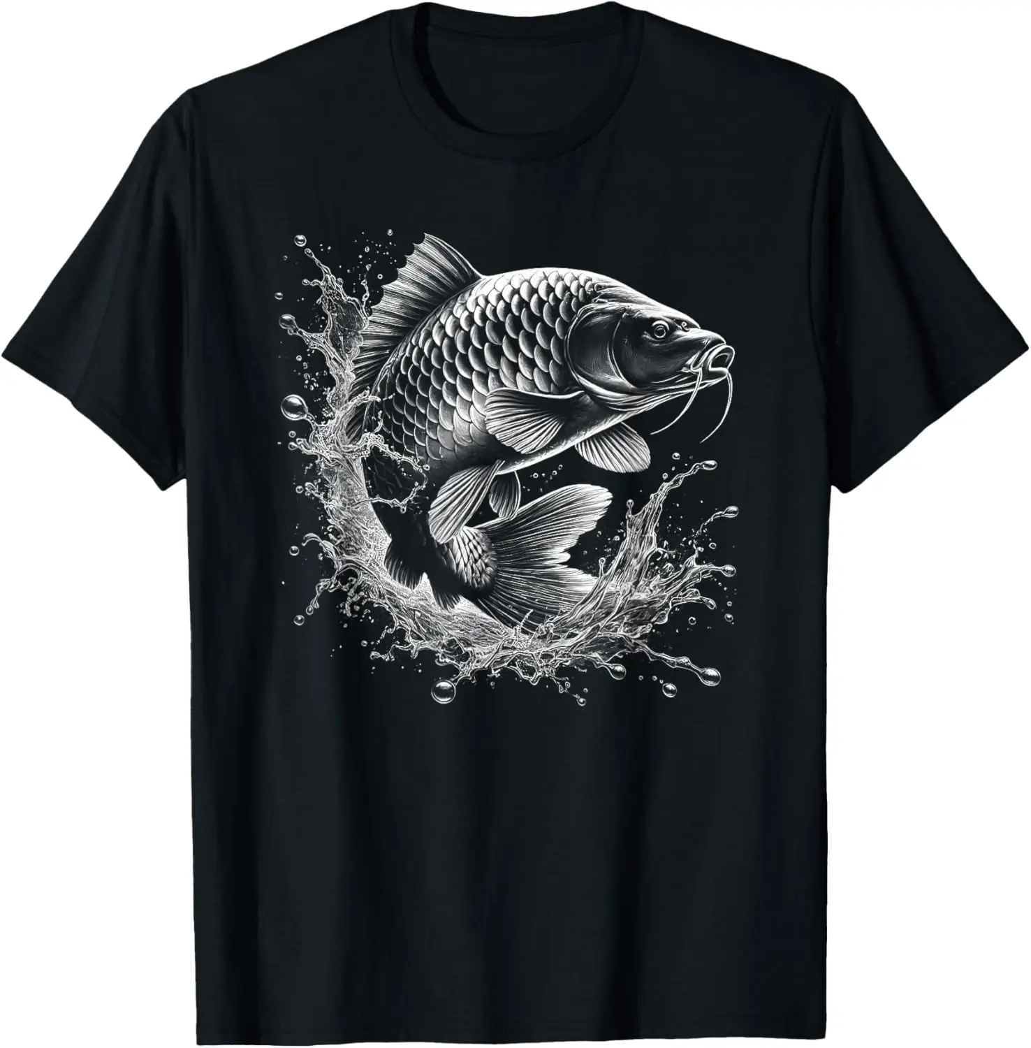 

Carp Jumping Water Splash Graphic Tee Men Breathable Short Sleeve Fishing T-Shirt