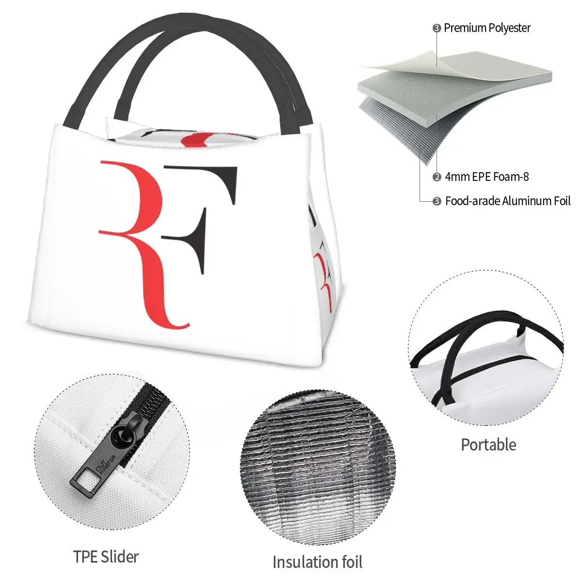 Roger Federer (5) Lunch Bags Insulated Bento Box Resuable Lunch Tote Picnic Bags Cooler Thermal Bag for Woman Kids School