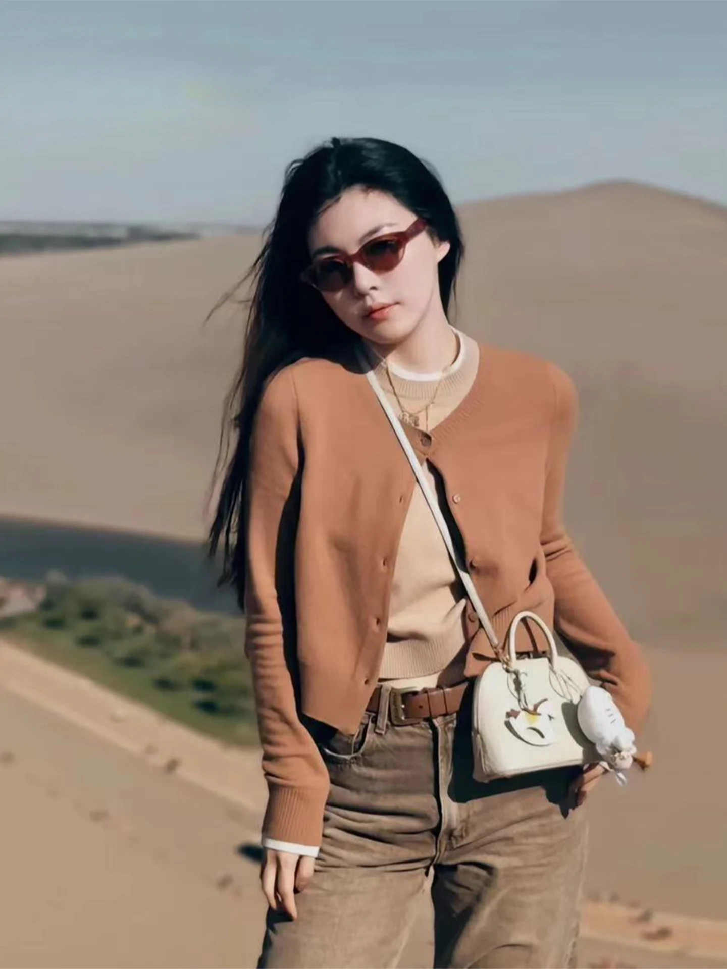 

Кардиган Ele из чистой шерсти, вязаный, с круглым вырезом, с цветными вставками, мягкий, имитация двухслойности, крупная вязка, весенняя новинка для женщин