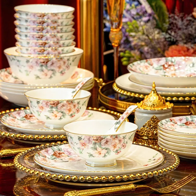 Bone china tableware housewarming wedding gift light luxury dish set household high-end bowl set