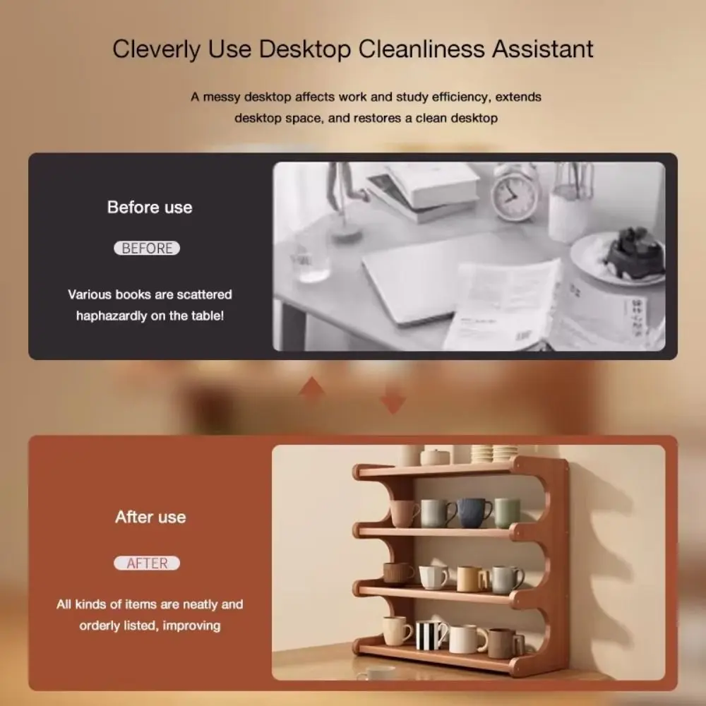 2/3 Tiers Desktop Storage Rack Compact Space-saving Desk Bookshelf Easy-to-assemble Multi-functional Wood Tabletop Stand