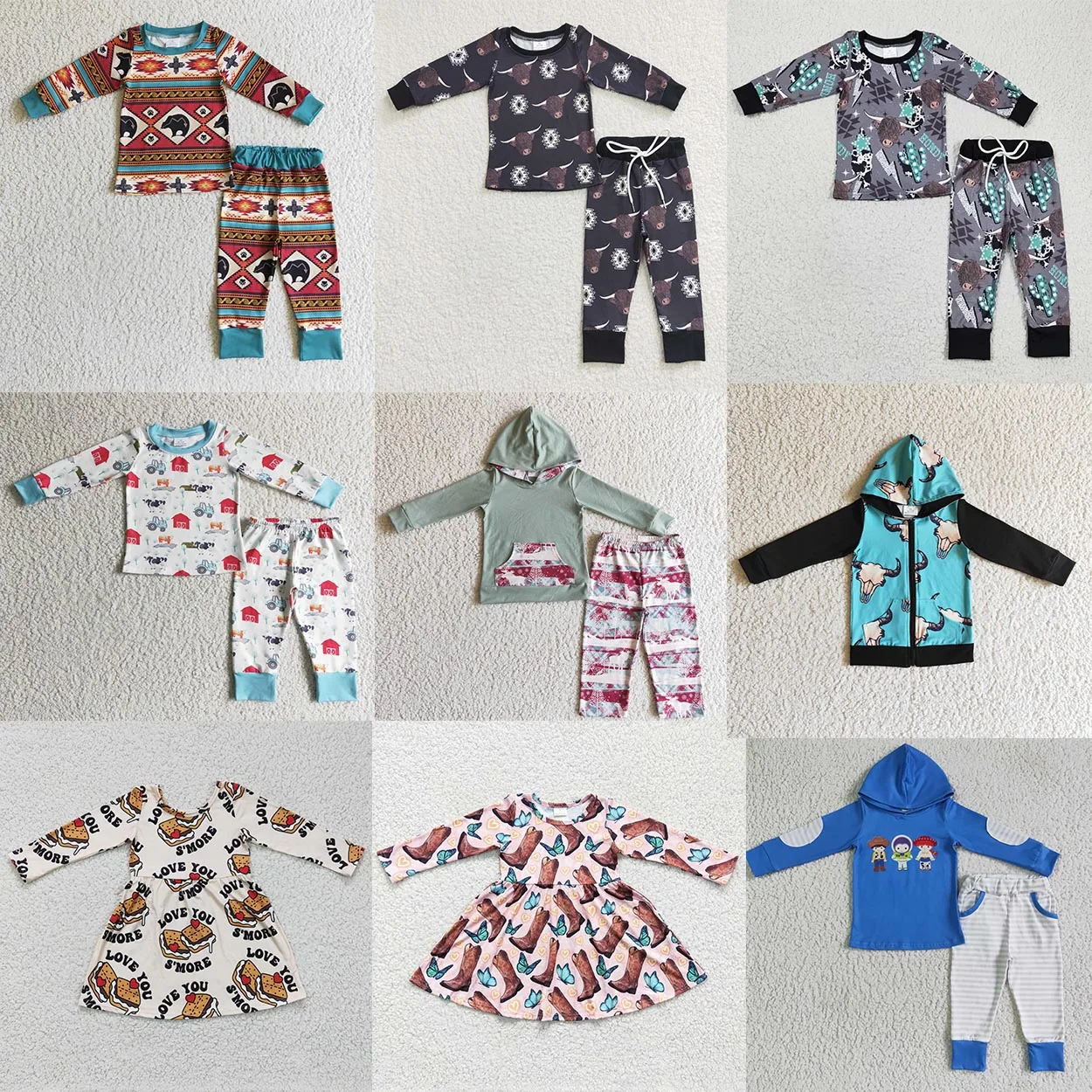 Promotion Items Kids Boys Clothes Long Sleeve Top With Pants Set And Dress Baby Girls Boutique Outfits