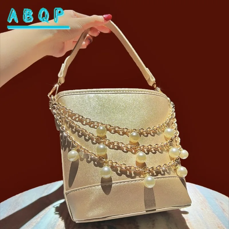 ABQP New Dinner Women's Bag Dinner Party Clutch Bag Luxury Brand Fashion Pearl Chain Personalized Women's Shoulder Messenger Bag