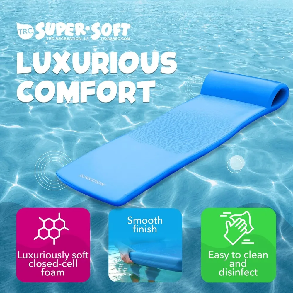 Tumbona para adultos con estera flotante para piscina de espuma recubierta de vinilo con almohada en rollo incorporada