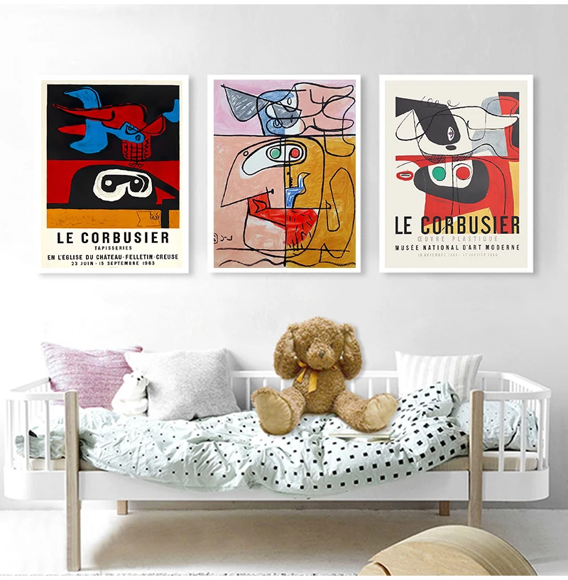 French Le Corbusier Exhibition Poster Vintage Autrement Abstract Pictures Modern Mid Century Abstract Canvas Painting Decor