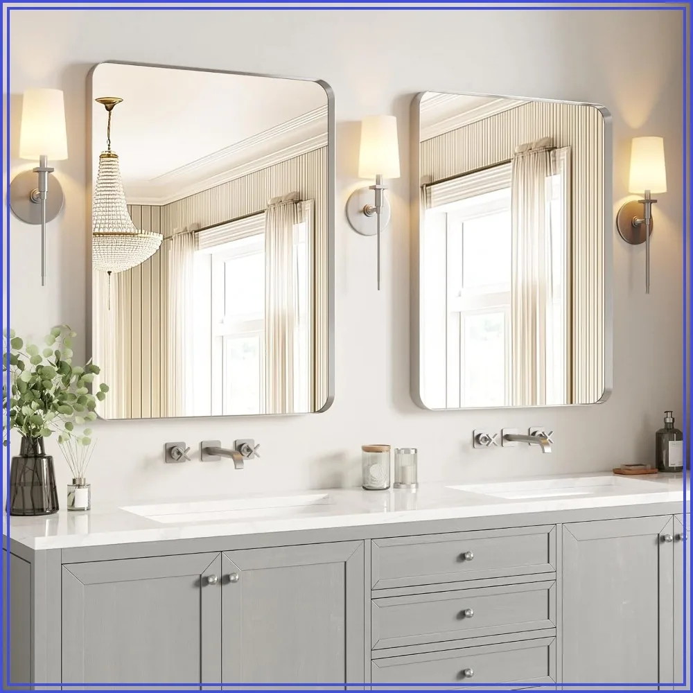 Brushed Nickel Bathroom Mirrors 24x36 Inch 2 Pack Wall Mounted Vanity Mirror Set