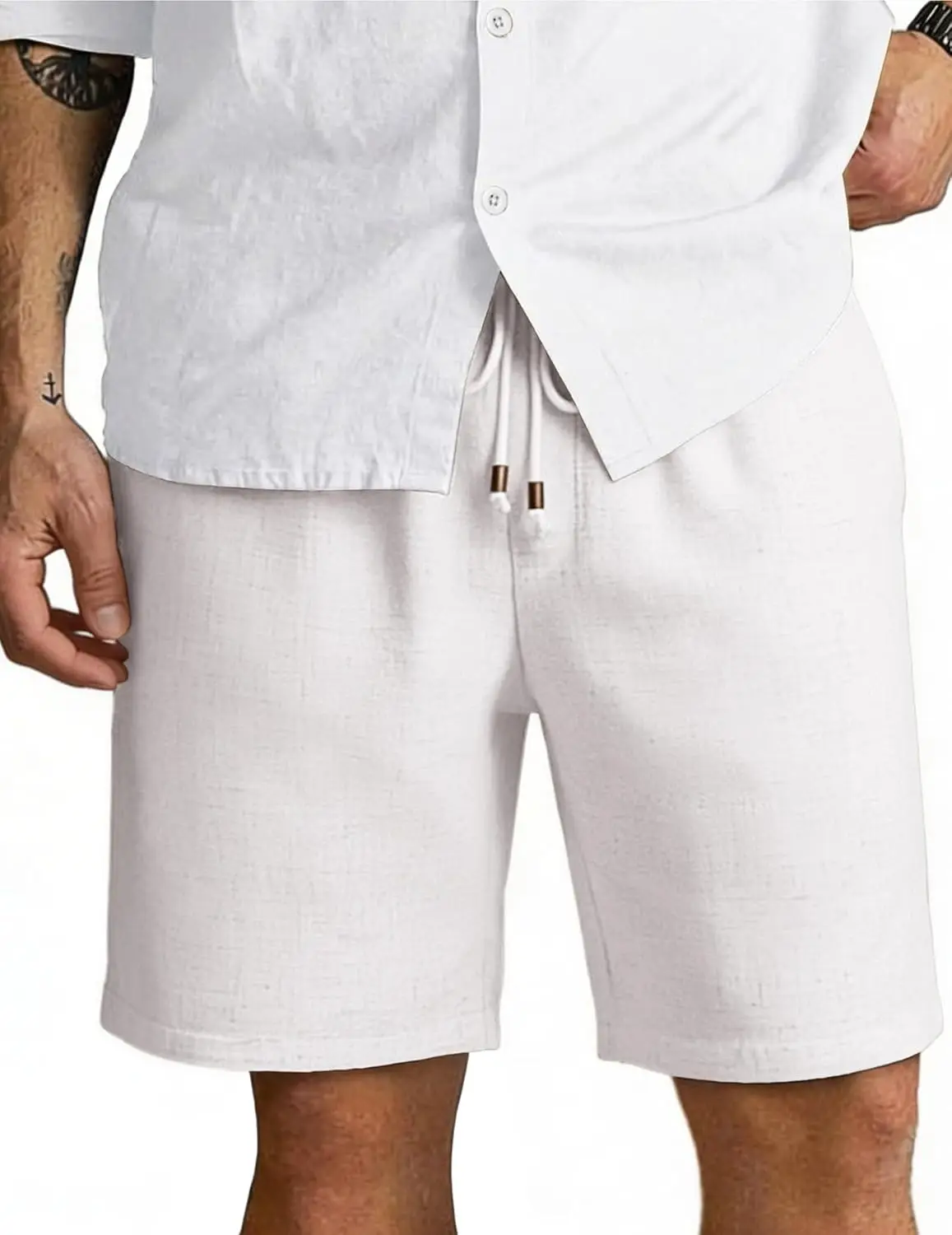 

Men's Linen Shorts 9' Casual Summer Beach Shorts Elastic Waist Drawstring Vacation Short with Pockets