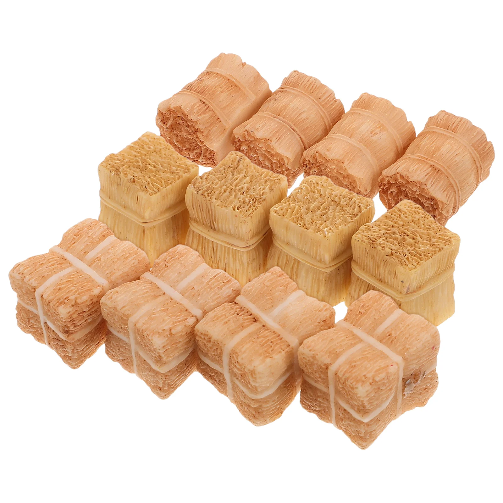 

12pcs Mini Resin Farm Straw Haystacks Decorative Ornaments Dollhouse Accessories Craft Supplies Miniature Scene Decor Vivid