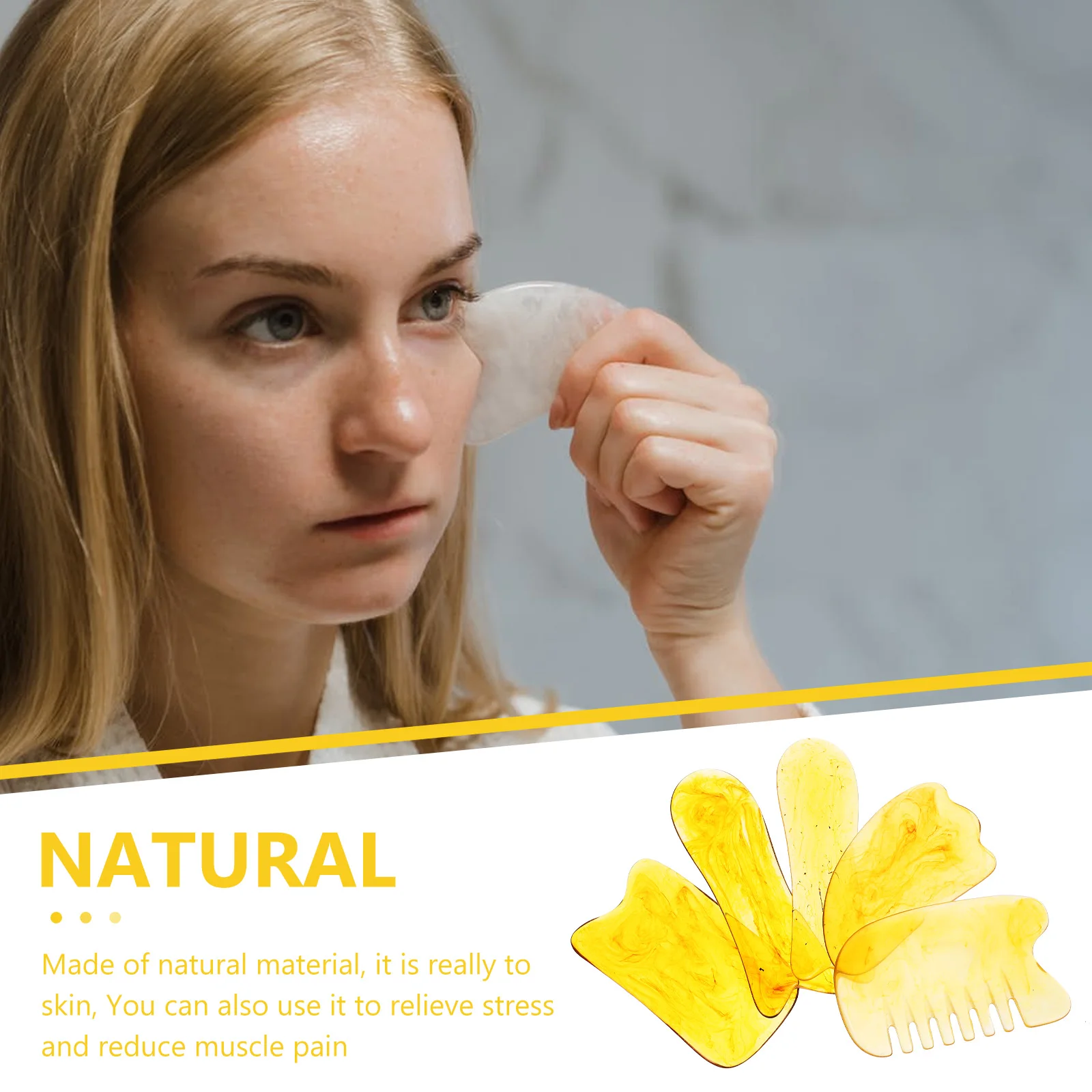 

5pcs 1 Set Of Scraping Boards Natural Resin Beeswax Massaging Tools For Face Neck Back Shoulder Leg Foot Tension Relief Stress