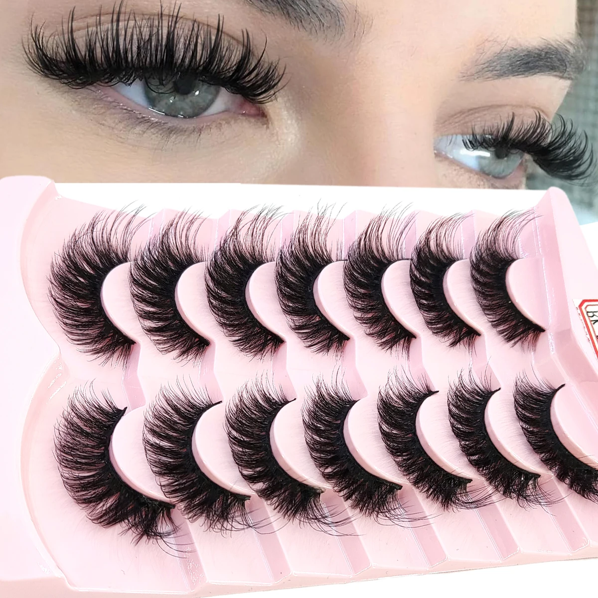 HBZGTLAD 5/7 pairs of natural 3D artificial sable false eyelashes Soft extension cross messy thick eyelashes Graft makeup false