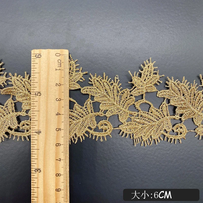 6CM Wide Gold Link Embroidery Mesh Leaf Lace Fabric for Fringe Trim Collar Applique Party Even Dress Ribbon Sewing Accessories