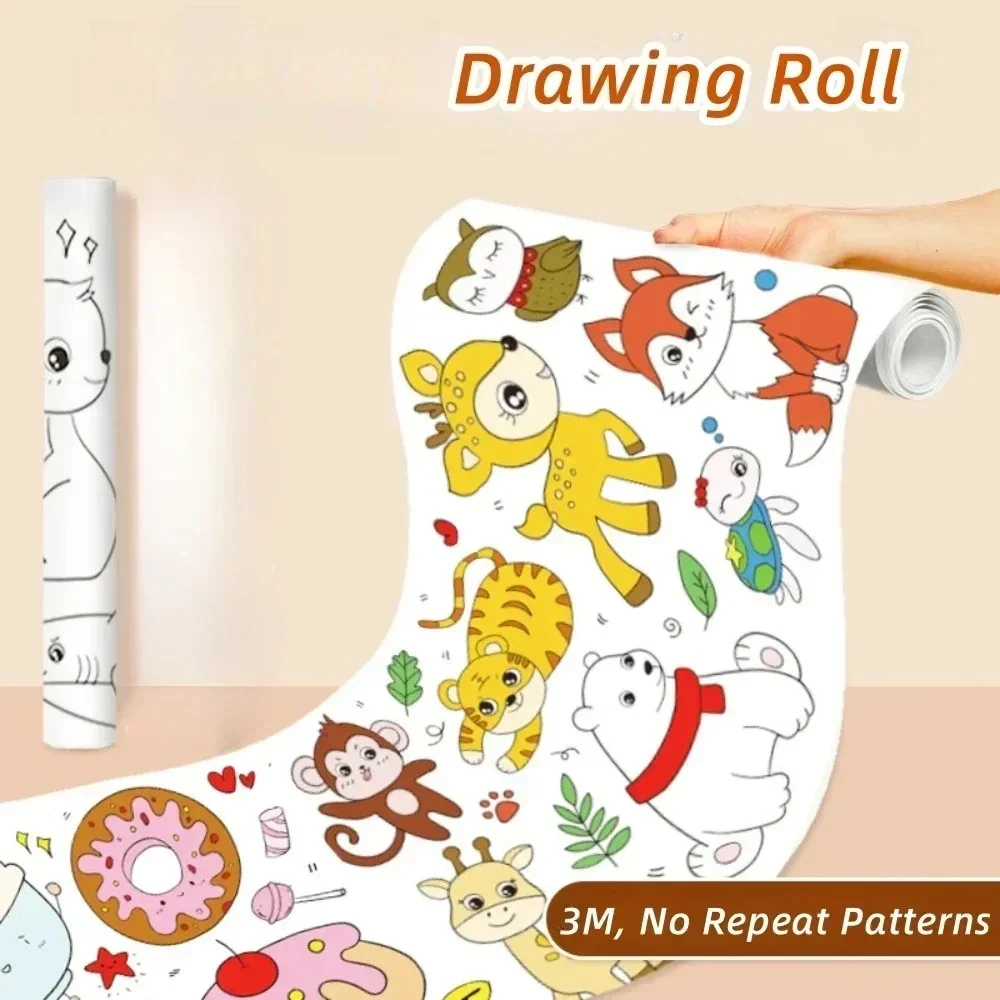 Drawing Coloring Paper Roll Animal Canvas DIY Coloring Paper Roll Color Filling Graffiti Paper-cut Painting Paper