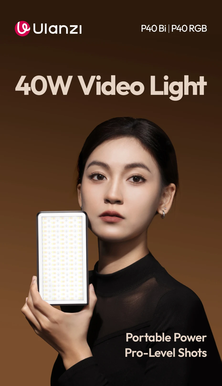 Ulanzi P40 Bi/P40 RGB 40W Videoleuchte 14000Lux 37Wh mit LED-Anzeige für Porträt Stillleben Fotografie Schießen Lichtmalerei – Detail 1