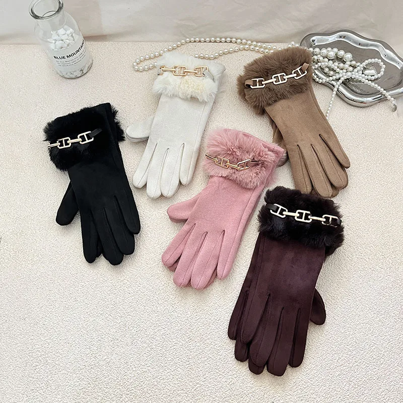 New Womens Snowflake Knitted Thickened Wool Thermal Gloves Touchscreen Split Finger for Outdoor Cycling Student Winter Warm