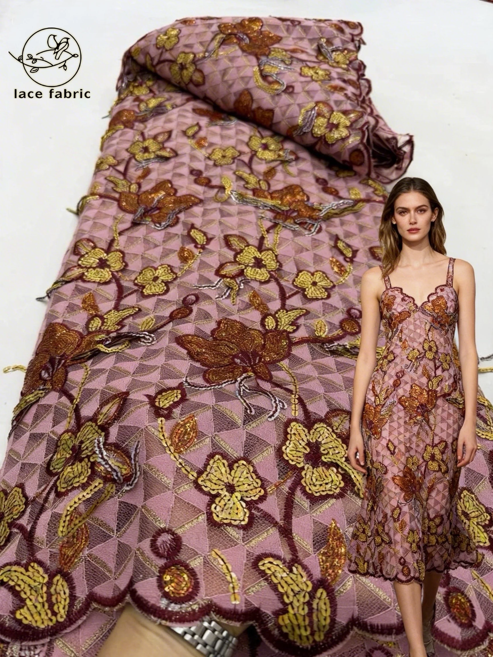 

Luxury African Sequins Lace Fabrics 2026 High Quality Embroidery French Nigerian 3D Tulle Lace Fabric For Wedding Party Dress