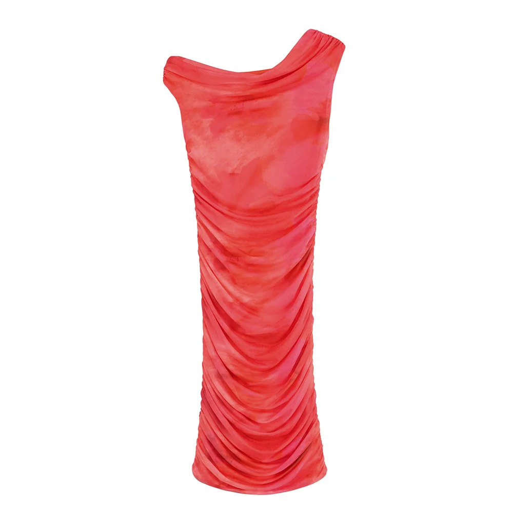 2025off-shoulder floral print slim fit asymmetrical long hip dress long skirt summer new women's clothing