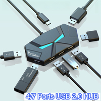 7-Port USB 2.0 Hub USB Docking Station 0.6M/1.2M USB Splitter Adapter for Laptop Hard Drive Mouse Keyboard