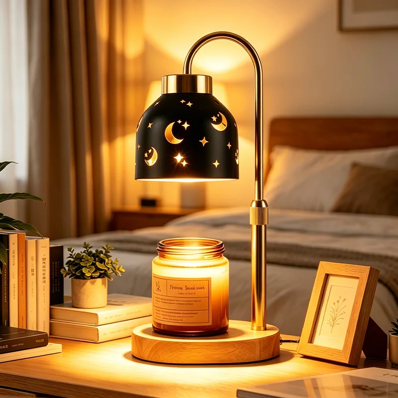 Nordic Luxury No Flame Aroma Wax Melter Lily of the Valley Shade Dimmable Real Wood Base Decorative Fragrance Table Lamp