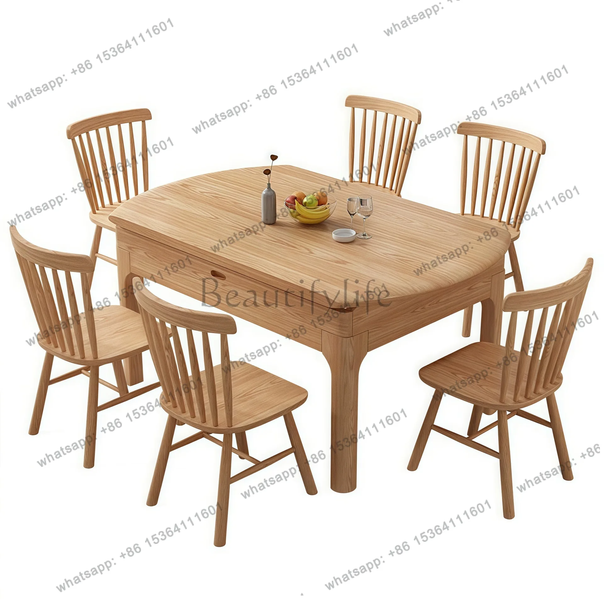 

Nordic ash wood full solid wood dining table multifunctional home folding telescopic modern simple dining table