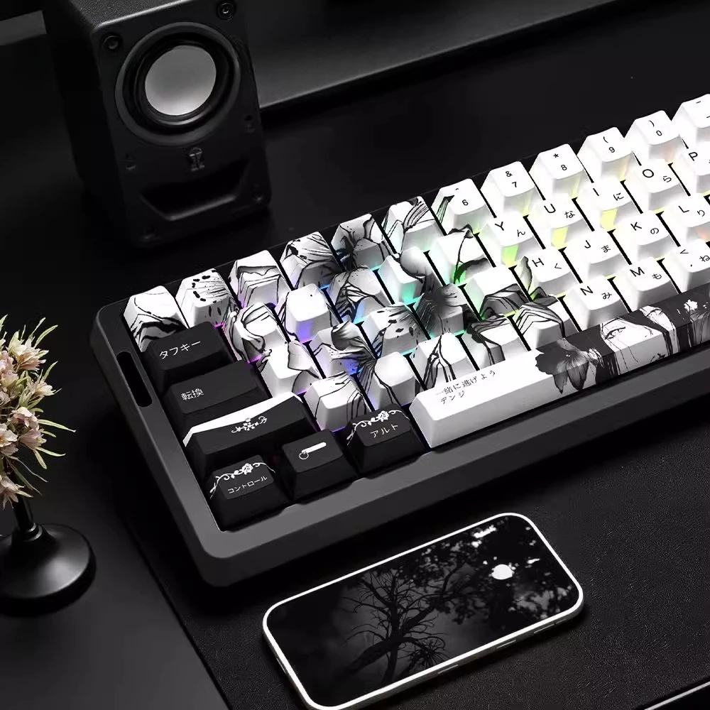 

Riese Black Keycaps PBT Heat Sublimation Technology Cherry Height Keycap Set for MX Switch Mechanical Keyboards