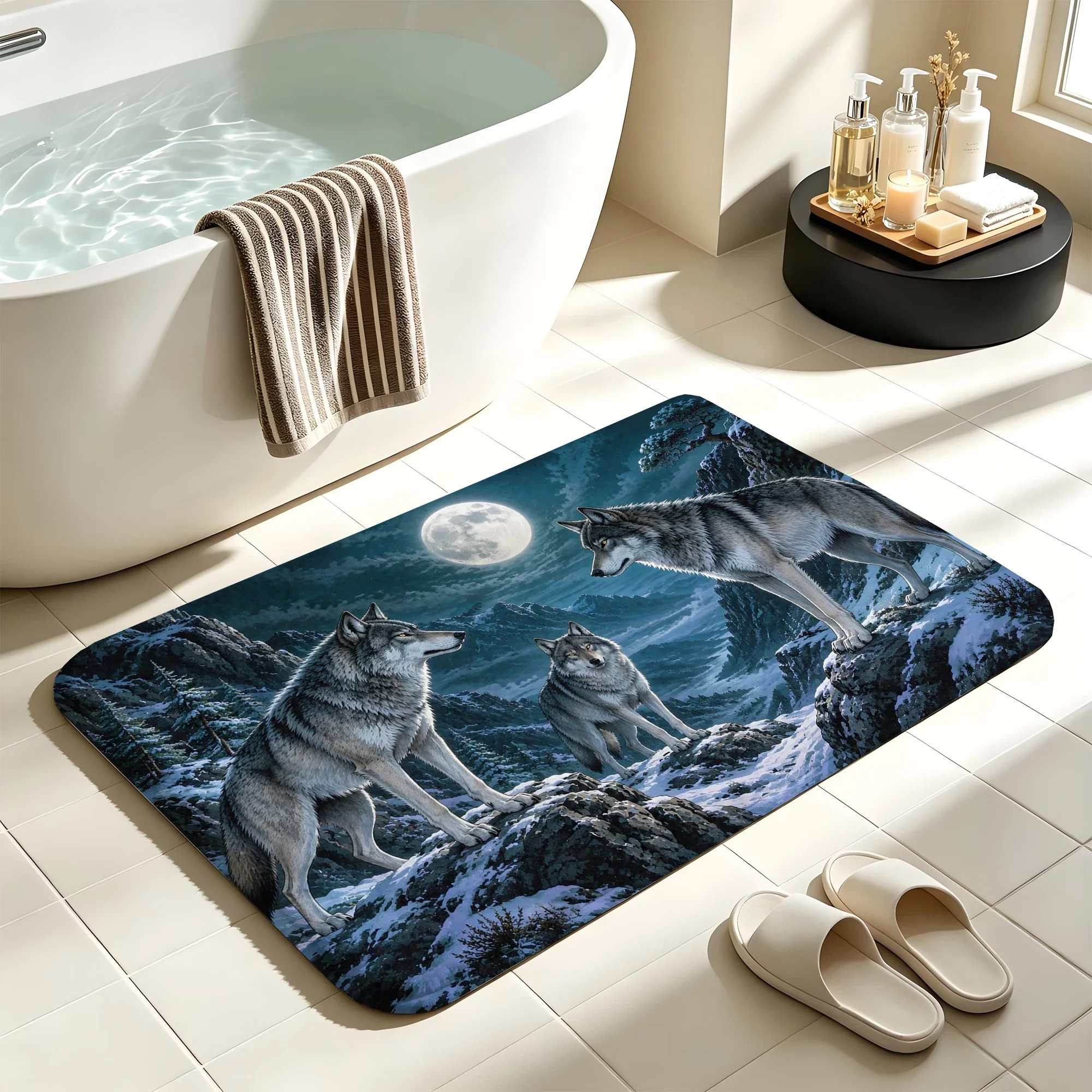 Wolf Pack Bath Mat Water Absorbent Quick Dry Anti-Slip Shower Rug Floor Carpet for Bathroom Home Decor