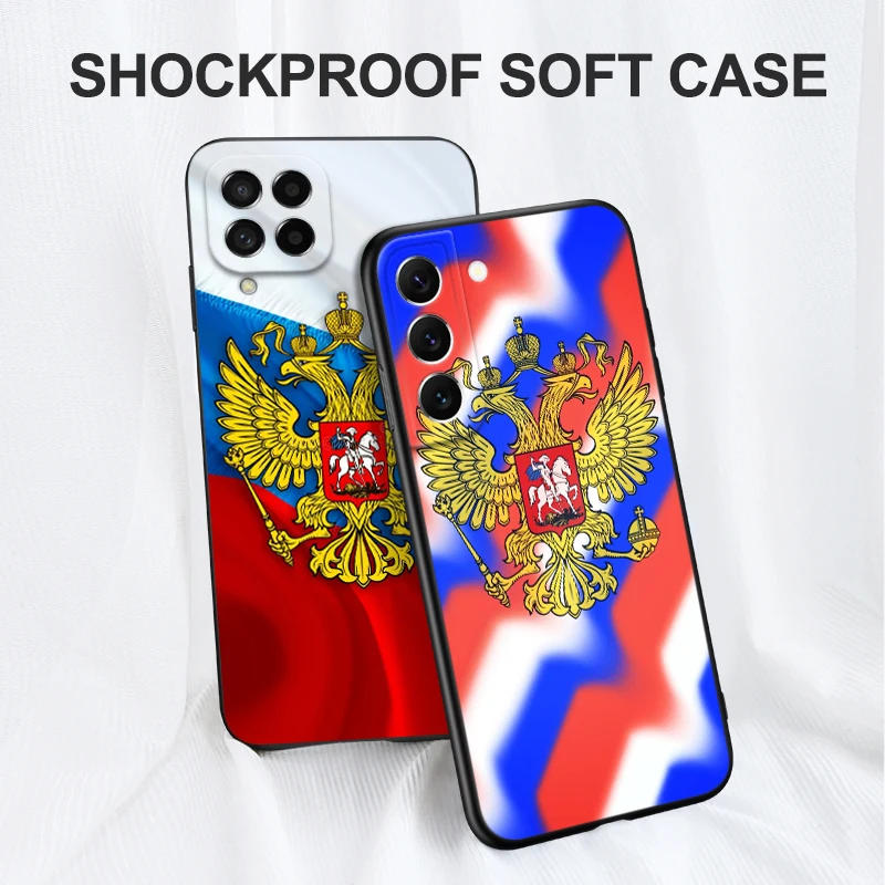 Black Tpu Case For Samsung Galaxy A03 SM-A035 A03 Core A03S A13 A23 LTE A33 A53 A73 4G 5G Russia Flag Emblem