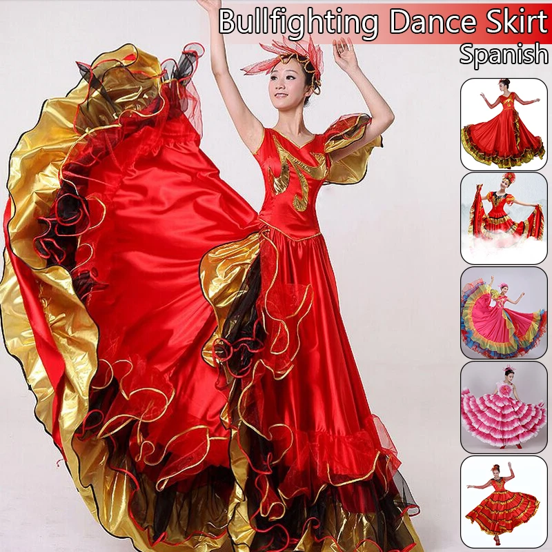 Vestido de Flamenco para mujer, faldas de danza del vientre de España, trajes de salón, danza gitana española, coro de flores, ropa puesta en escena