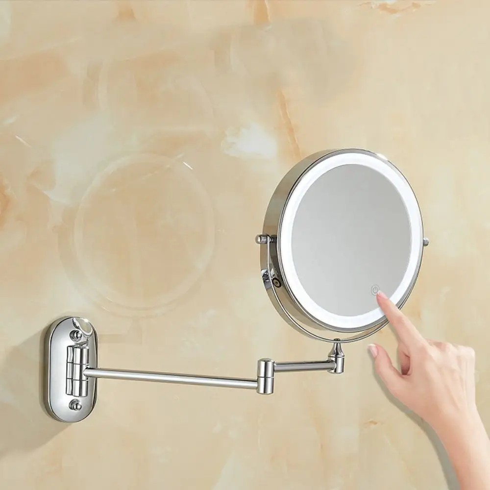 

LED Bathroom Makeup Mirror 360° Rotating Double-sided Wall Mounted Makeup Mirror Clear Magnification Telescopic Makeup Mirror