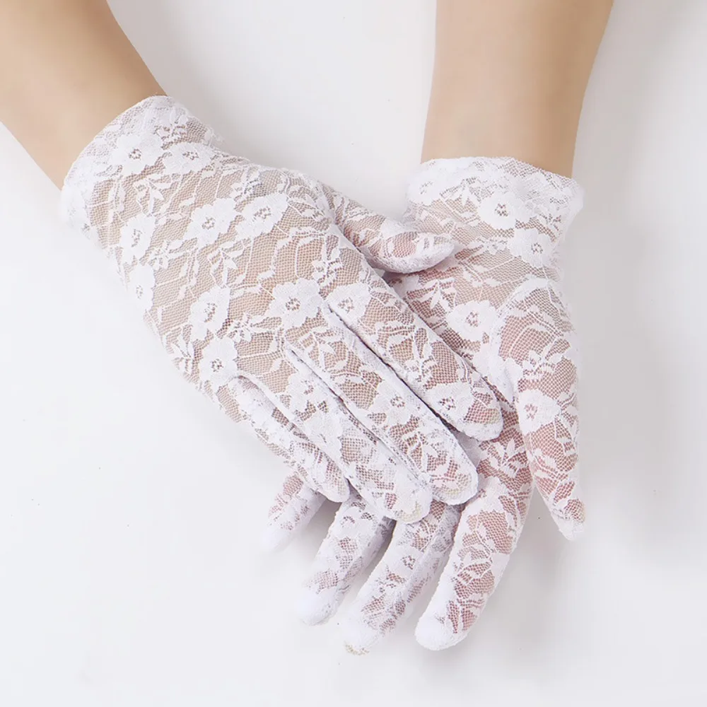 Women Thin Mesh Lace Gloves Fashion Ruffle Full Finger UV Proof Driving Mittens image 5
