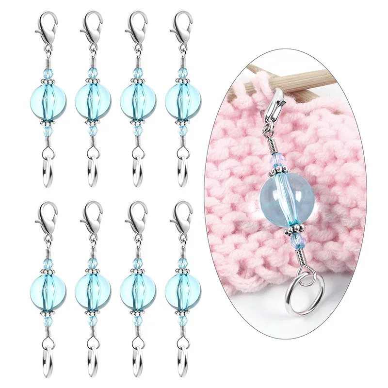 10 PCs/Set Wood Knitting Needles Stitch Markers Zinc Based Alloy Angel Blue Round Resin Beads long Strip Pendant Sewing Tools