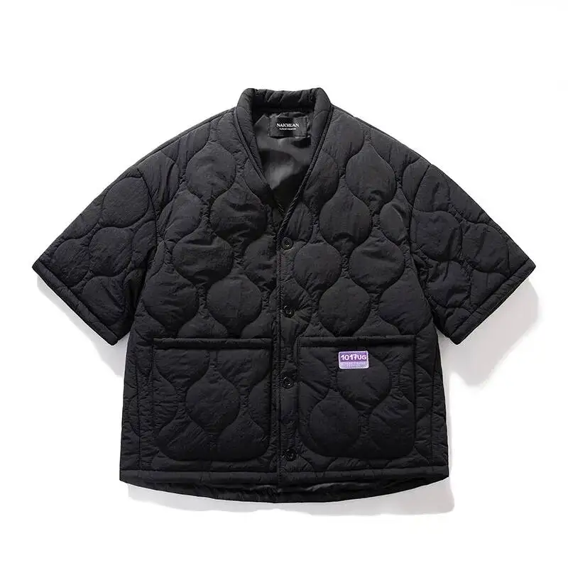 

Autumn Winter Vest Streetwear Half Sleeve Padded Casual Mens Jacket Harajuku Thick Trendy V-Neck Coat Male