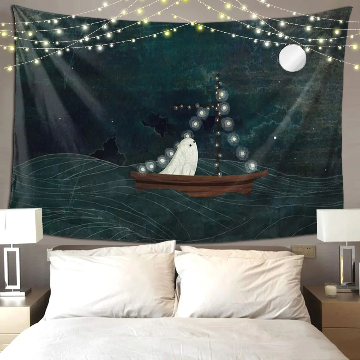 Ghost Boat Ride Tapestry Art Wall Hanging Aesthetic Home Decor Tapestries for Living Room Bedroom Dorm Room