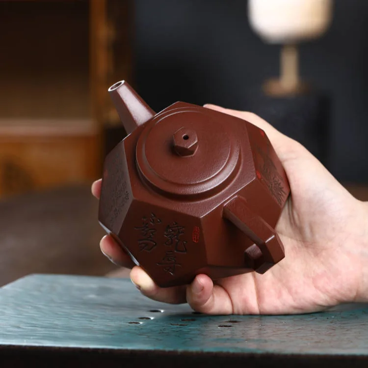 Diamond Yixing Purple Clay Teapot Set Ceremony Artifacts Tea Utensils Pottery Master Craftsman's Purely Hand-Carved And Pai