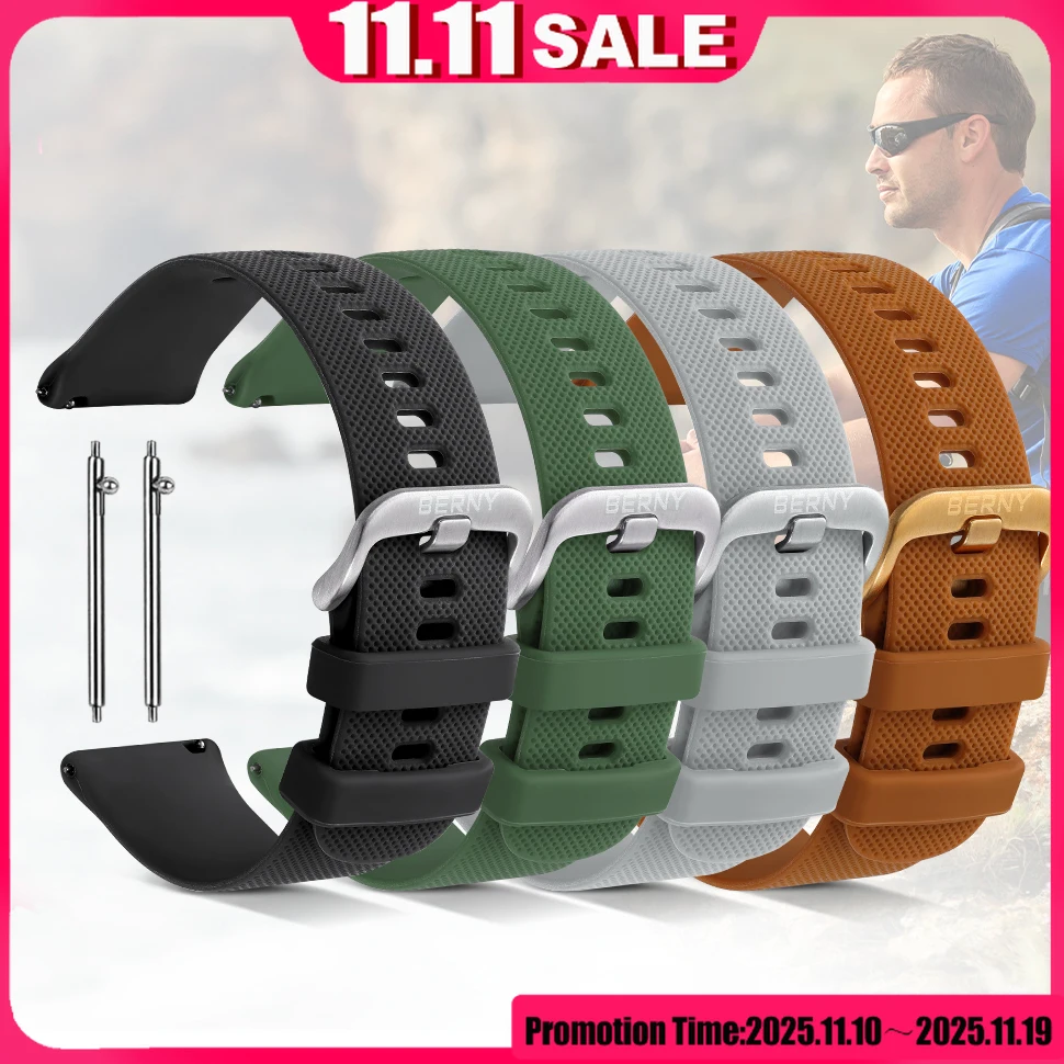 BERNY 22mm Quick Release Watch Strap Silicone Watchband Soft Wristwatch Bracelet High Quality Sport Rubber Watch Accessories