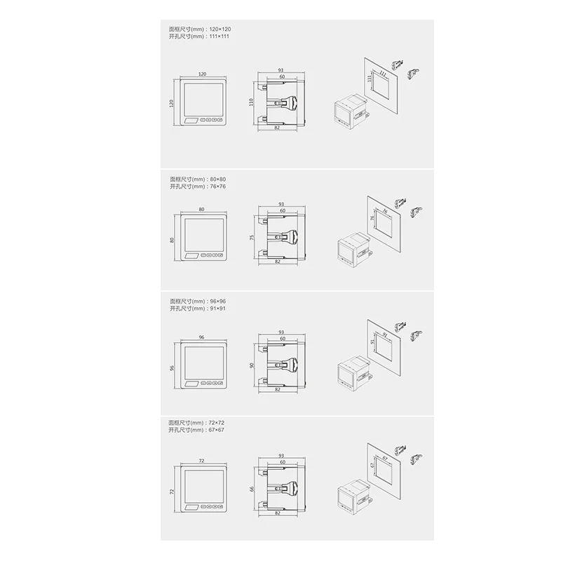 AC450V 5A 3 Pha LCD Máy Đo Đa Năng Hệ Số Công Suất Năng Lượng KWh Ba Pahse Ampe Điện Áp Watt Máy Đo Tốc Với RS485