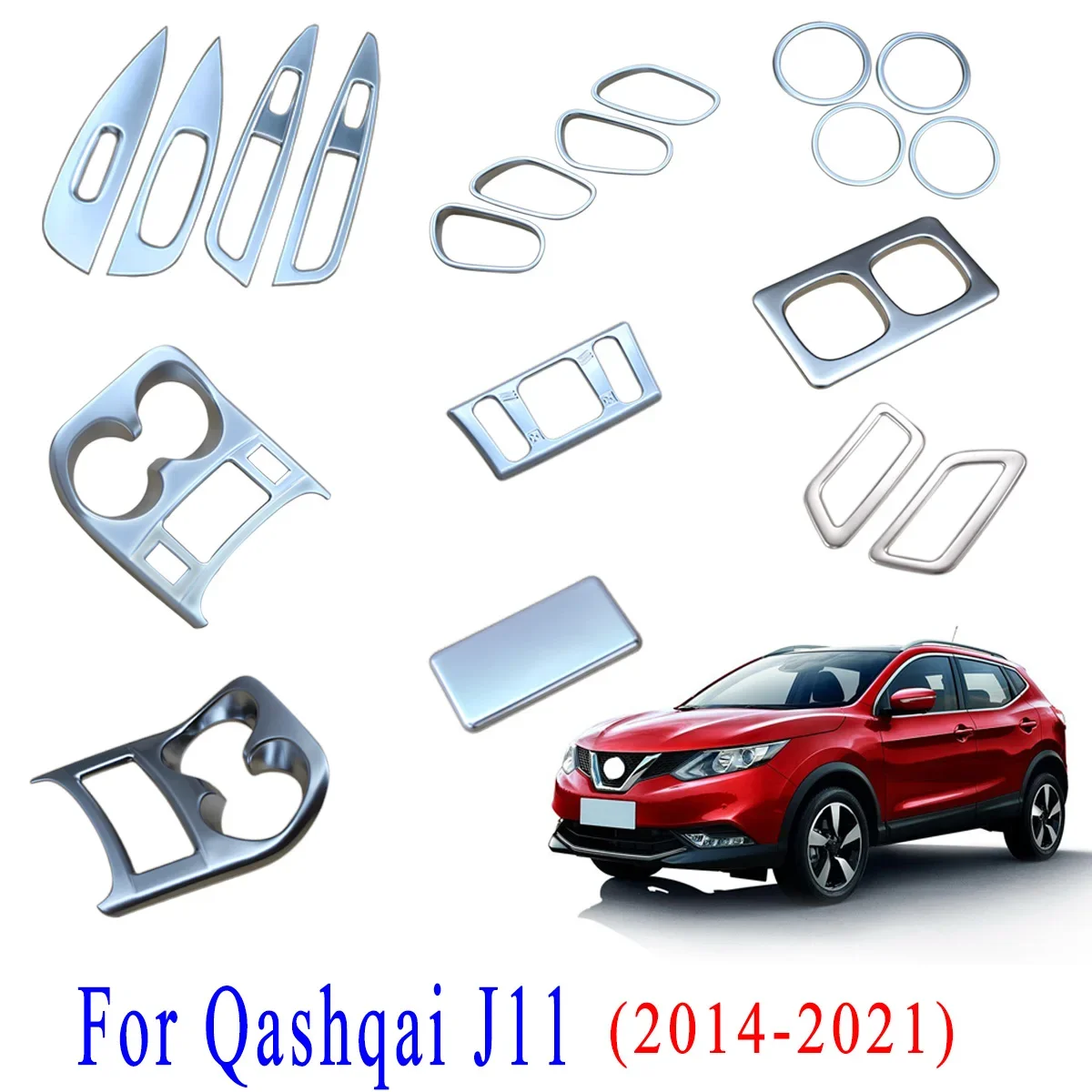 Chrome Window Lift Switch Air Vent Water Cup Trumpet Cover Trim For Qashqai J11 Rogue Sport 2014 - 2019 2020 2021 Accessories