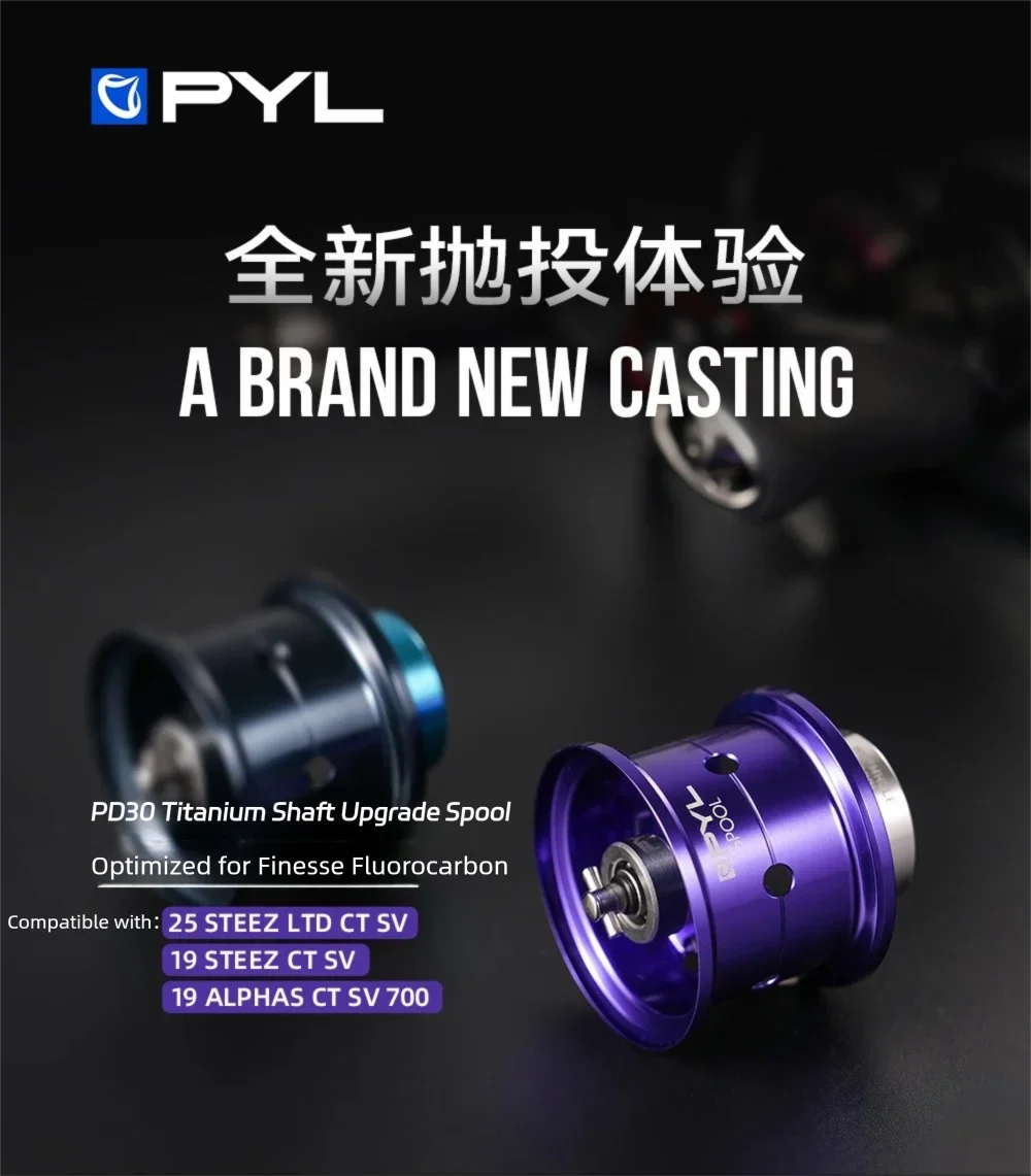 PYL PD30 Modifizierte Spule für Daiwa 19/25 STEEZ CT SV/ 19 ALPHAS CT SV700 Titan-Spule mit flachem Profil, geeignet für Fluorocarbon- und Nylon-Schnur – Detail 1