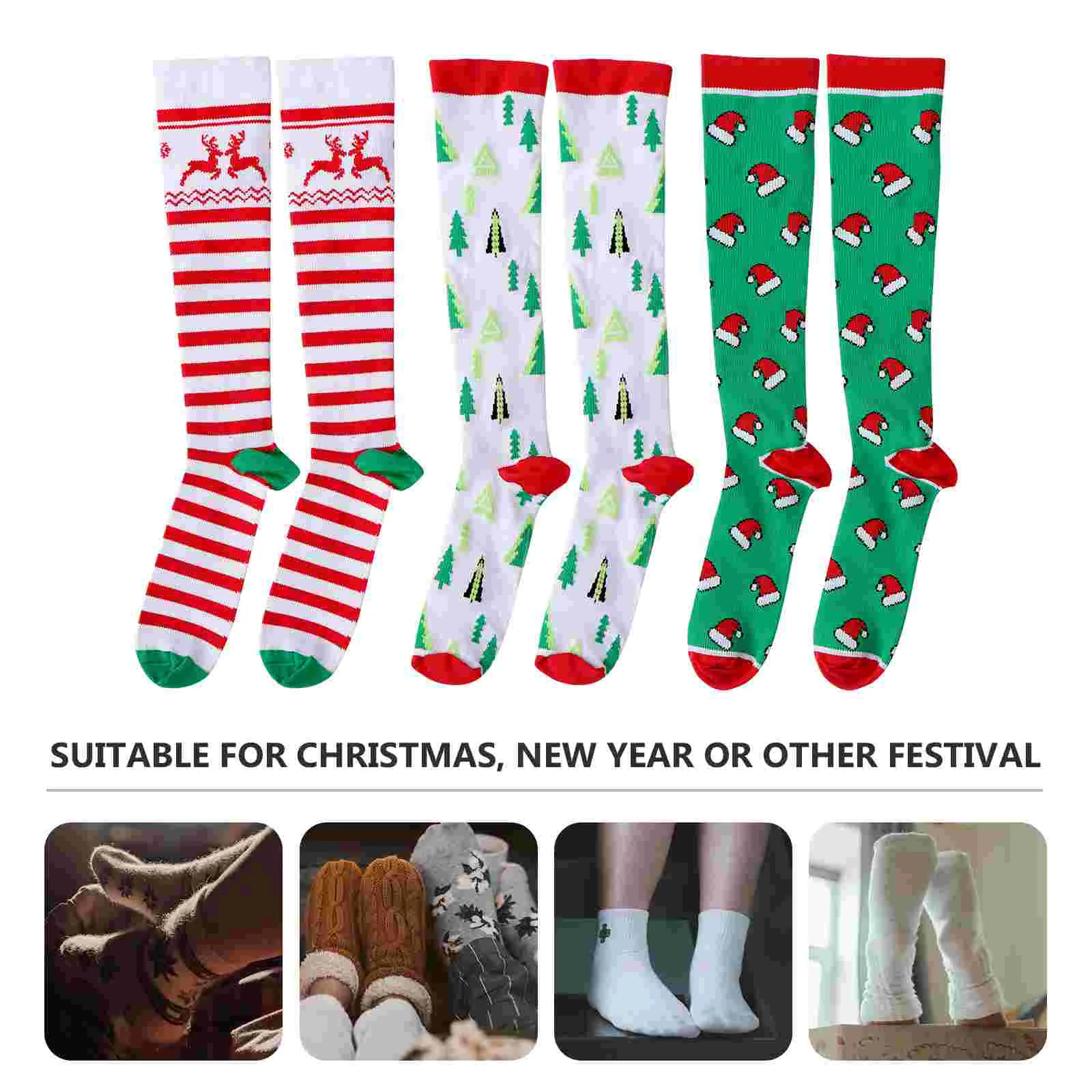 3 Pairs Sports for Athletes Compression Socks Marathon Christmas Elastic Running Athletic