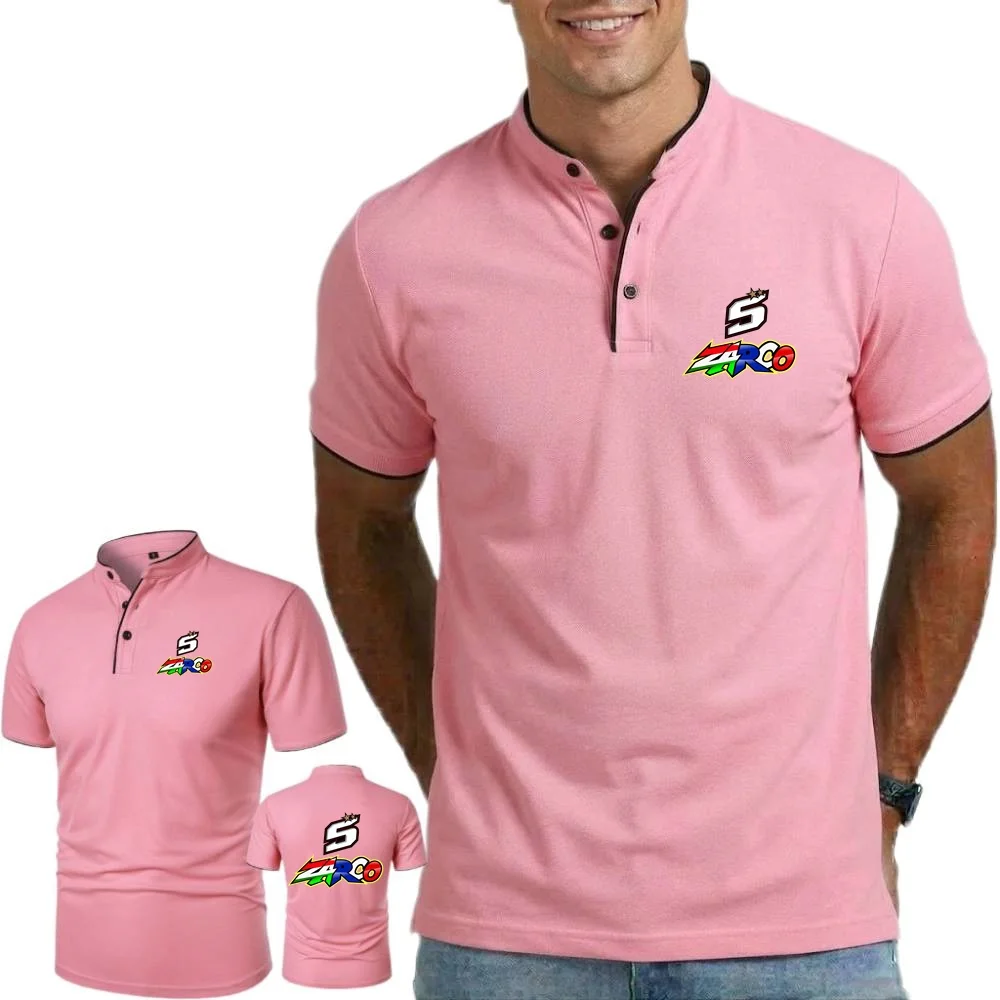 Summer Johann Zarco No. 5 Moto Rider Men's Short Sleeve Henley T-Shirt Fashion Sports Motorcycle Polo Cool Tees