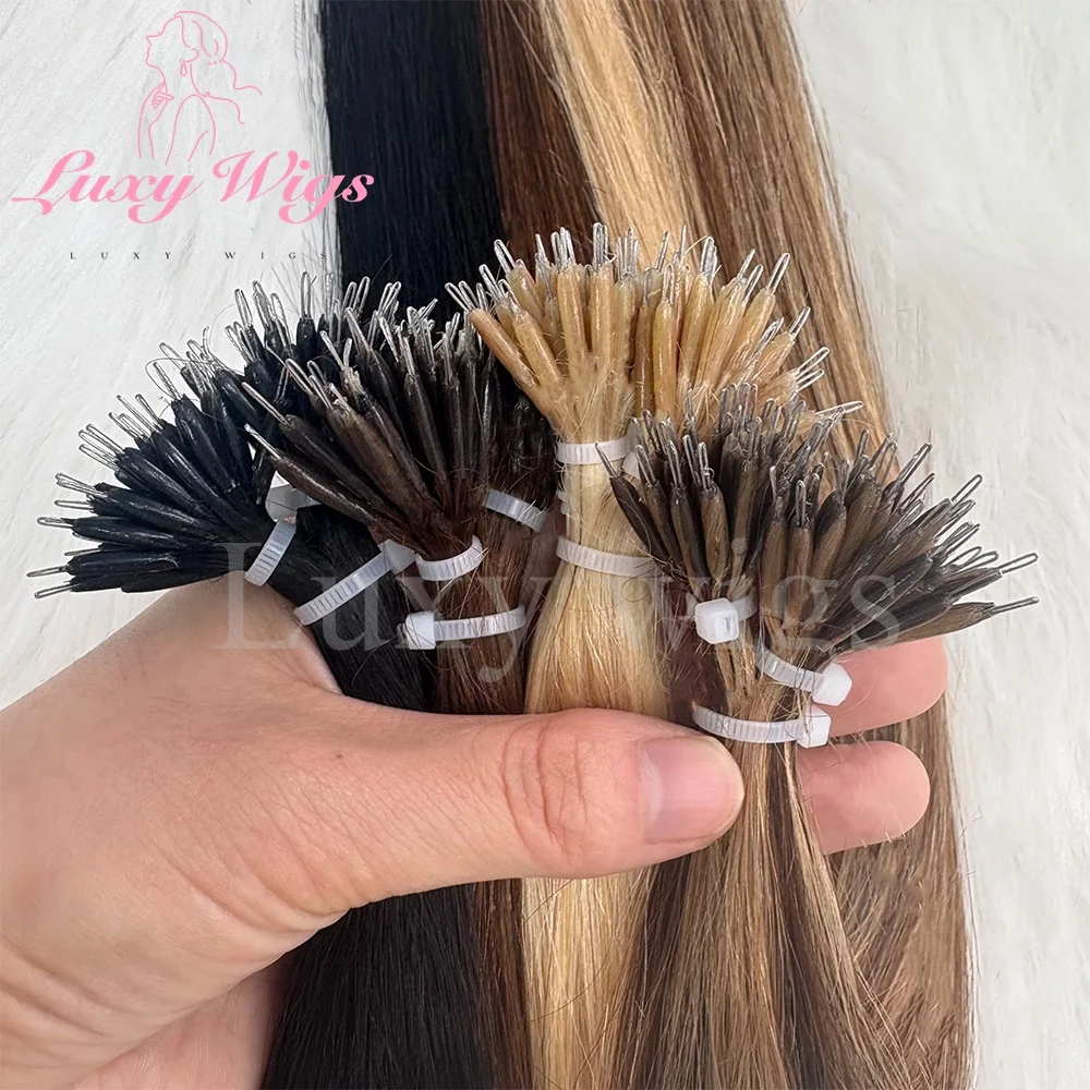 ナノリングマイクロリンク人毛エクステンション 12-20 インチストレートケラチンカプセルナチュラルブラウンマイクロビーズループヘアエクステンション