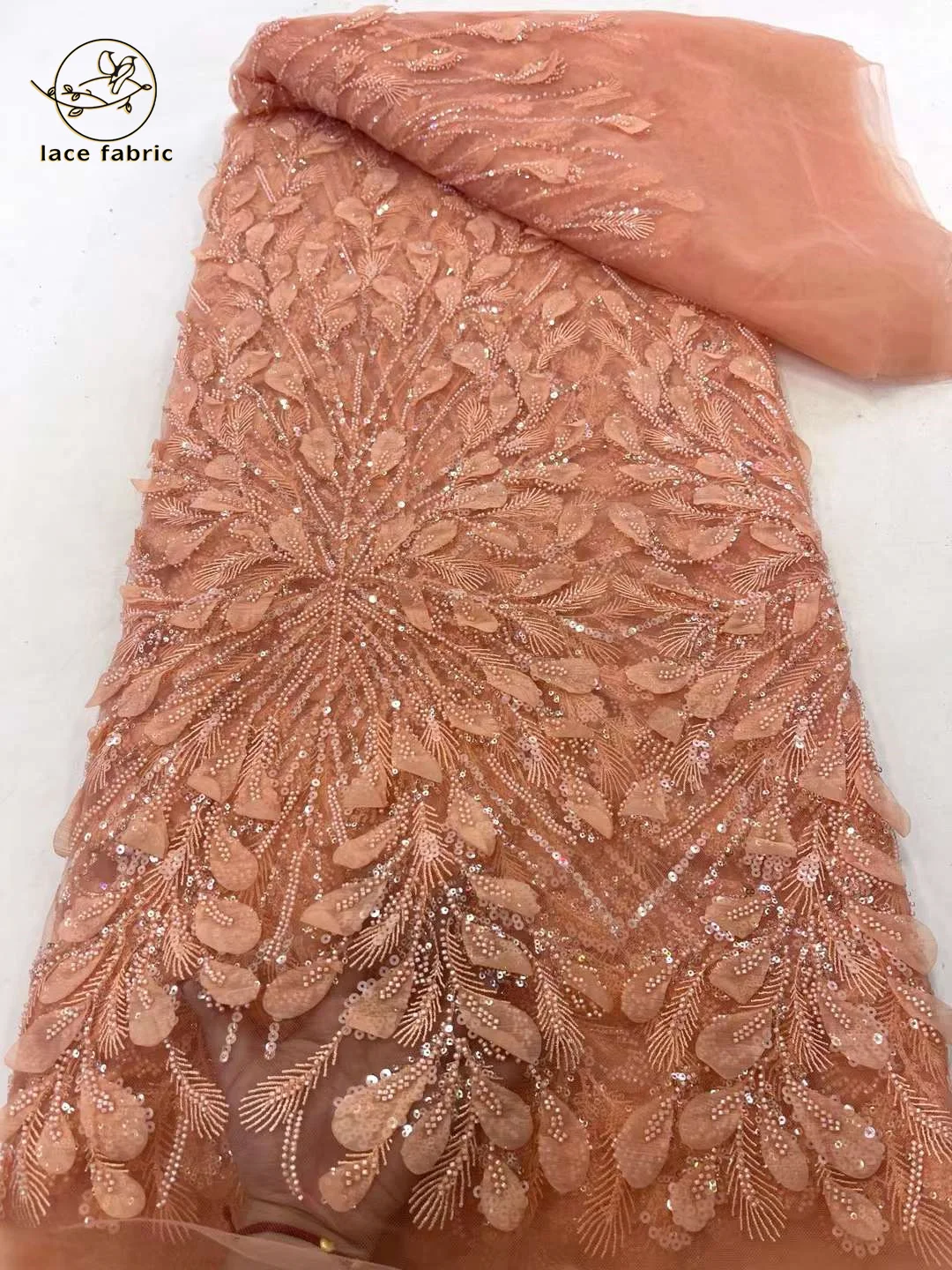 2024 Latest Luxury 3D Mesh Embroidery Lace Fabric Dubai Tulle Fabric with Beads Embroidered Applique African Fabric for Dresses