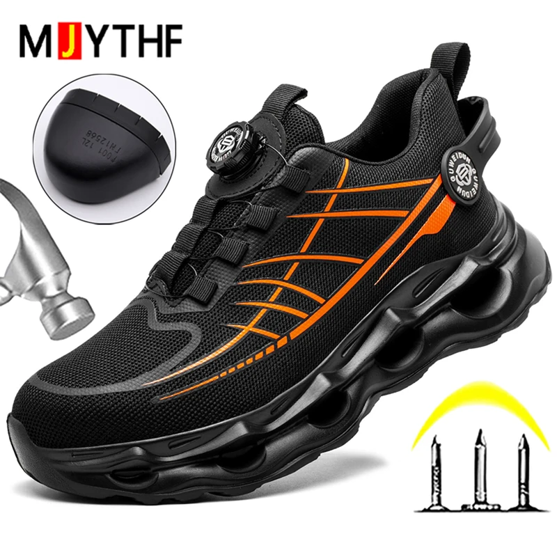 Rotating button New Work Safety Shoes For Men Anti-smash Anti puncture Work Sneakers Steel toe shoes Protection Boots Men Shoes
